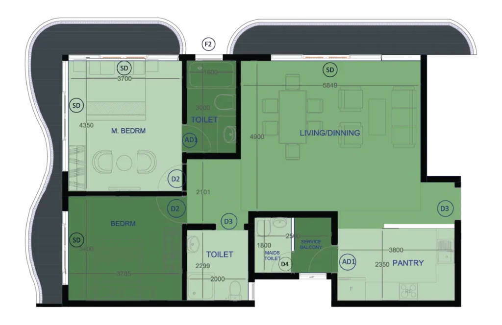 2 Bedroom Residence floor plan